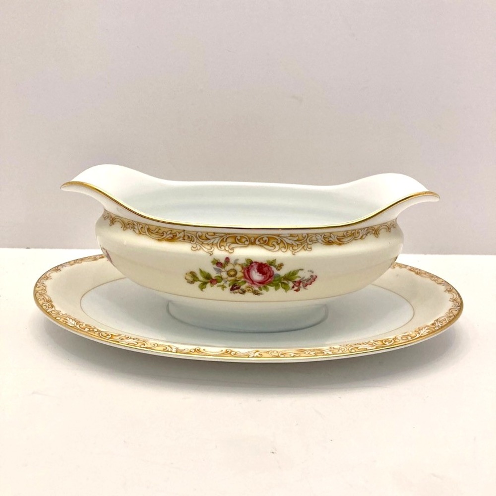 VTG Noritake China Lavegas 620‎ Gravy Boat Attached Underplate Discontinued EUC